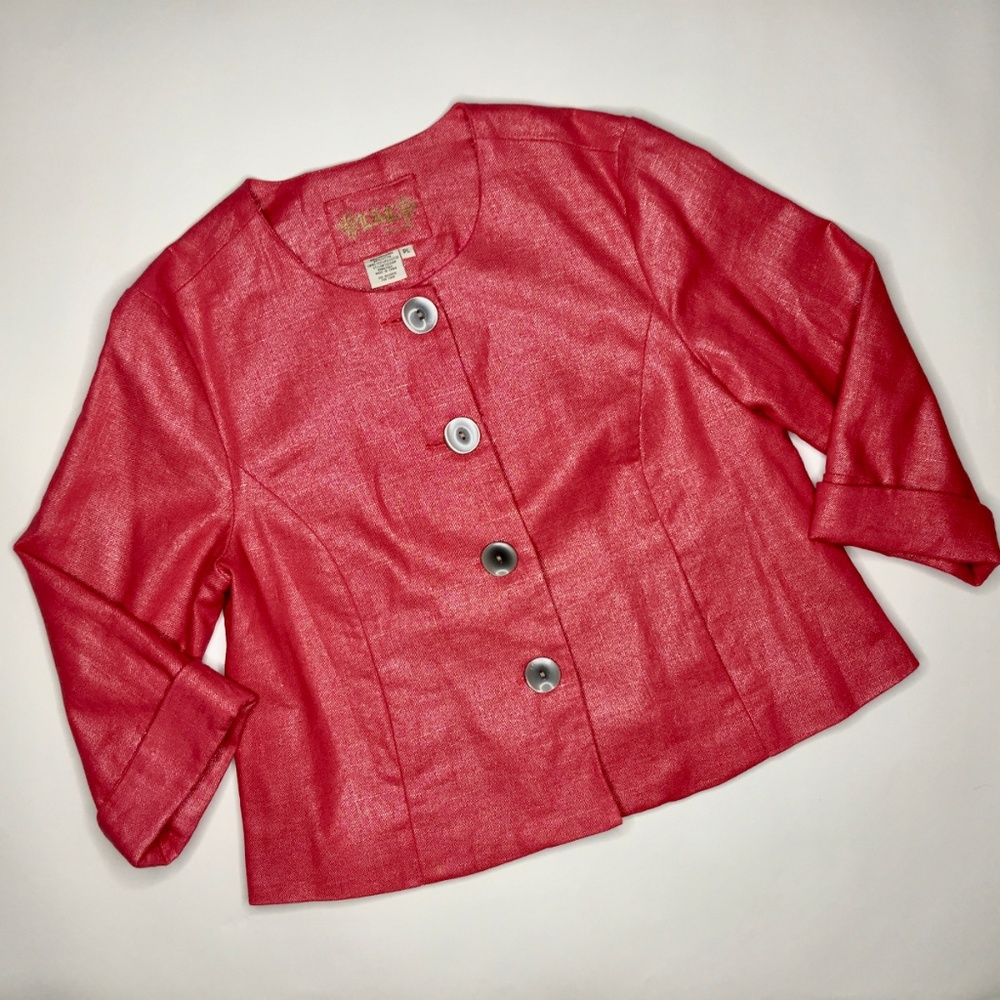 LAL Live A Little Linen Blend Blazer Coral Sz PL